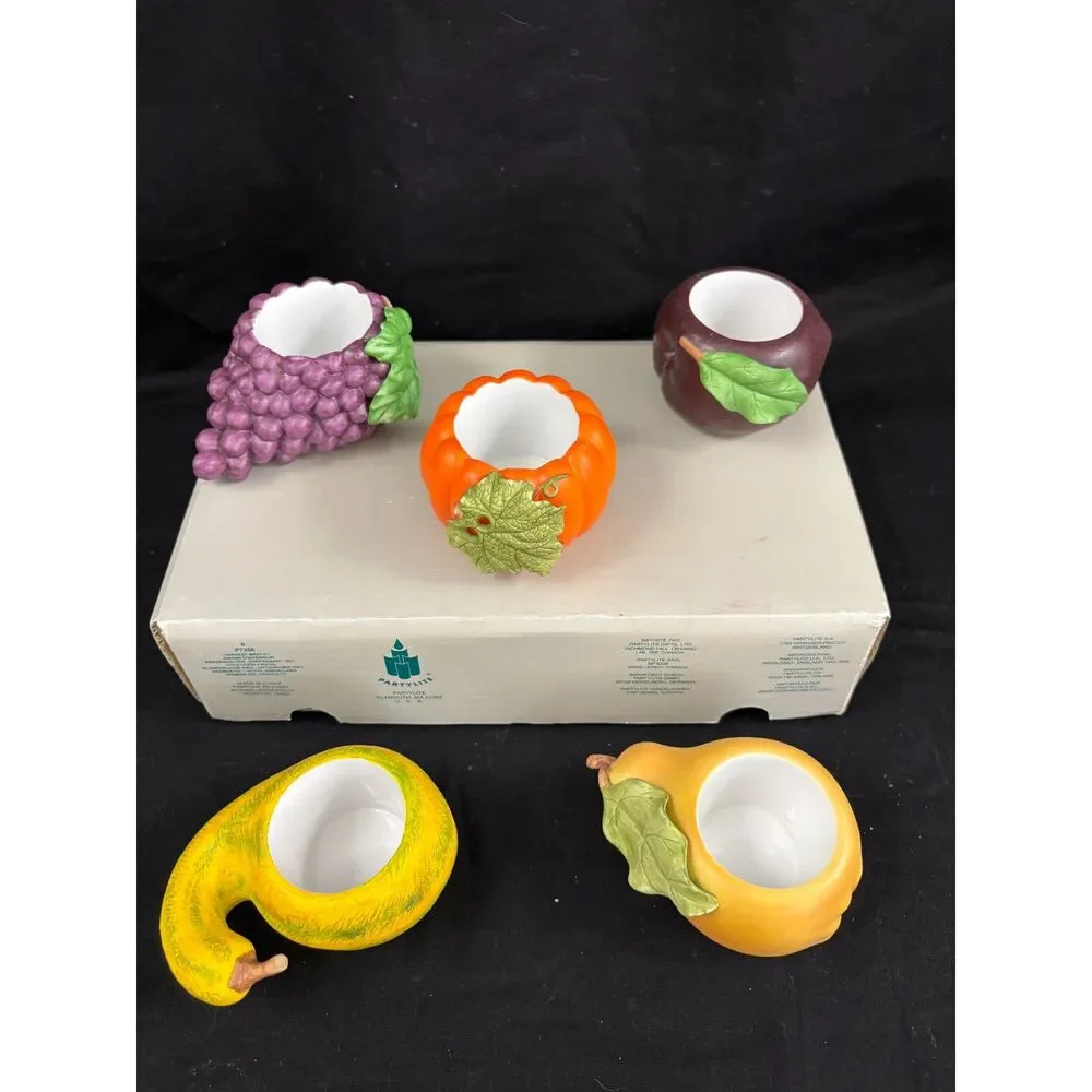 Vintage 2001 PartyLite Harvest Medley P7258 5 Pc Fruit Votive Candle Holders Box